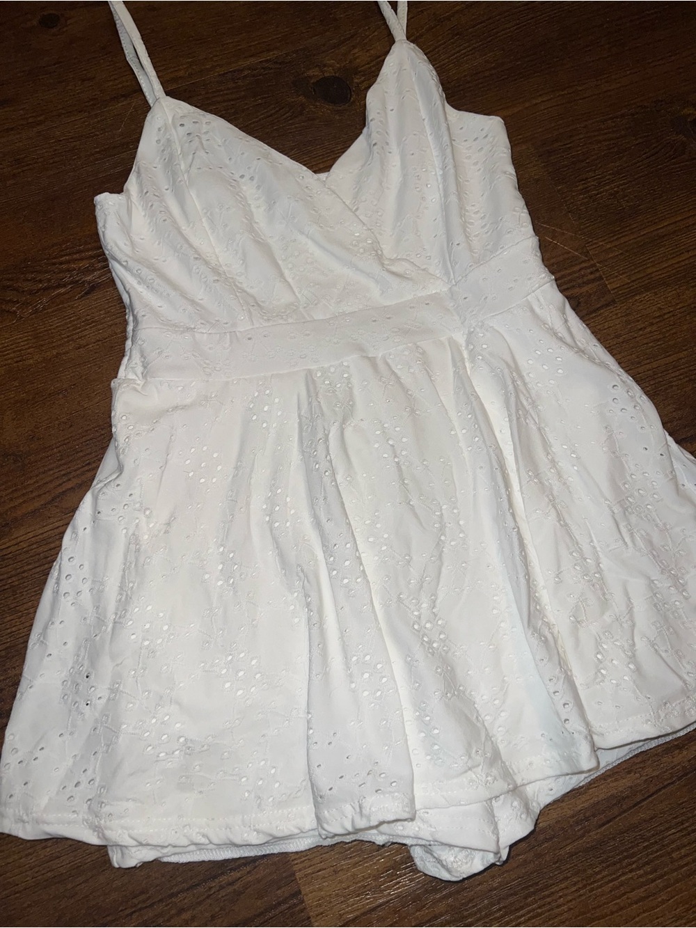 Rue21 White Eyelet Mini Dress Cottage Coquette Embroidered Shorts Romper Size M - Picture 4 of 7